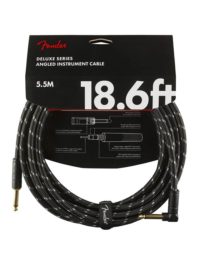 Fender instrument cable, 18.6ft, 1x angled, black tweed