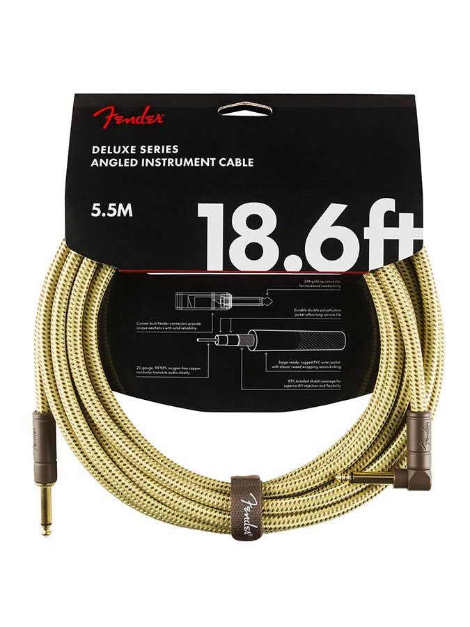 Fender instrument cable, 18.6ft, 1x angled, tweed