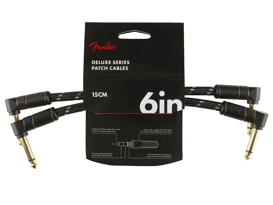 Fender patch cables (2 pcs), 6", black tweed