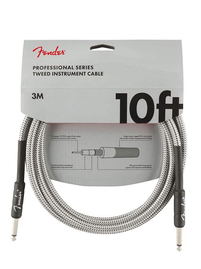Fender instrument cable, 10ft, white tweed