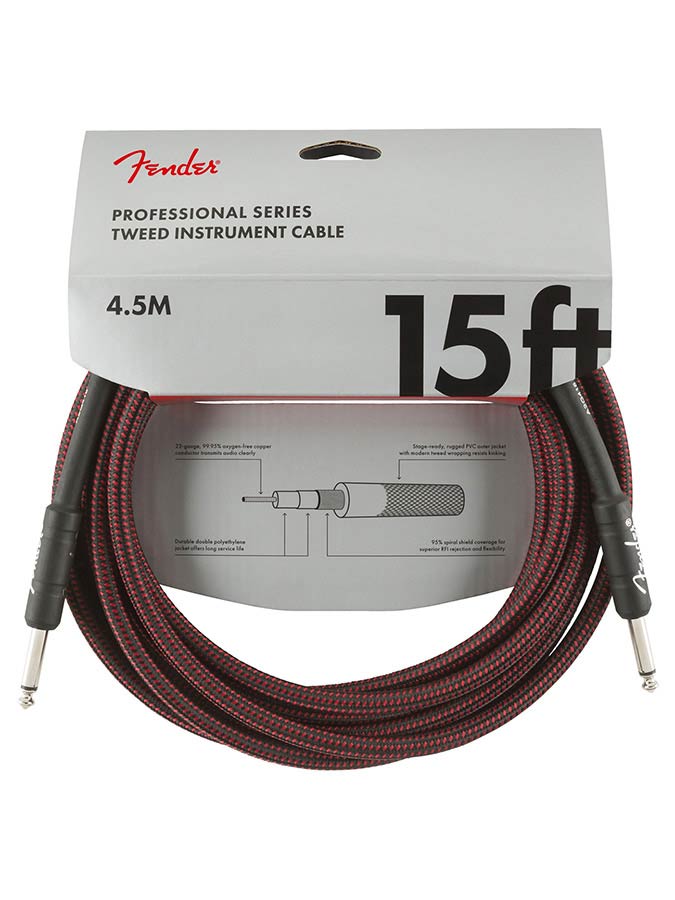 Fender instrument cable, 15ft, red tweed