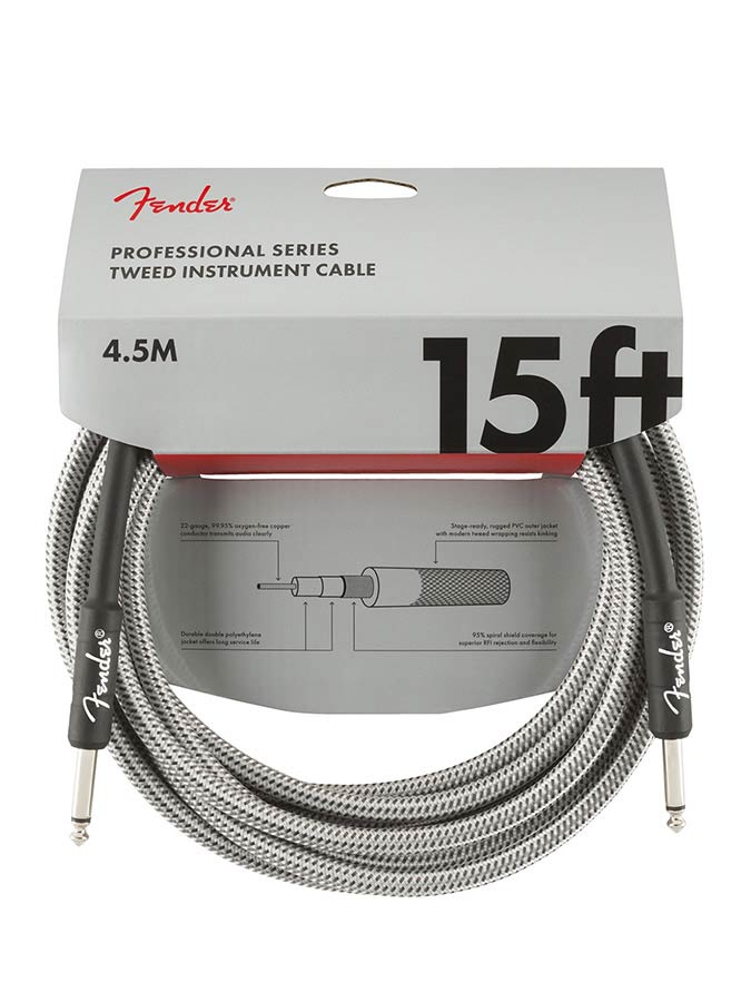 Fender instrument cable, 15ft, white tweed