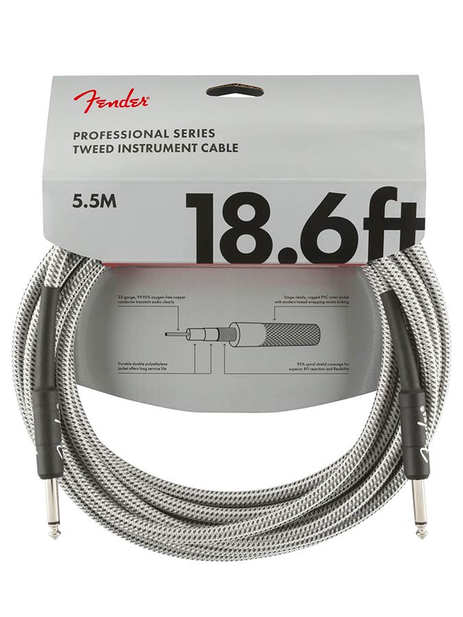 Fender instrument cable, 18.6ft, white tweed