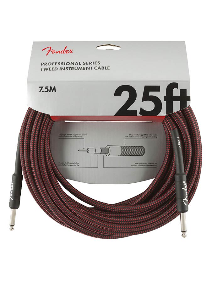 Fender instrument cable, 25ft, red tweed