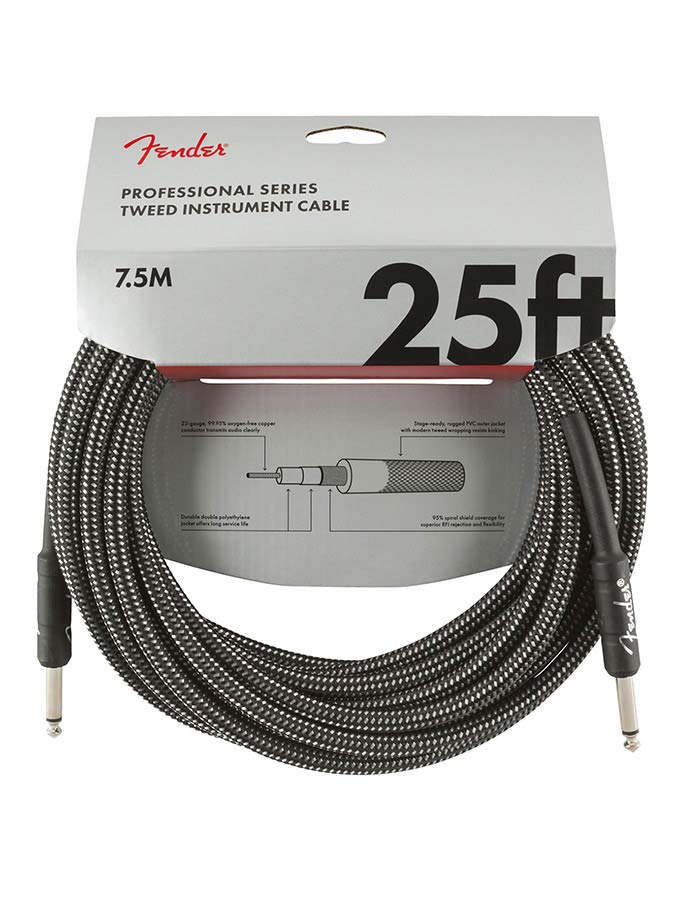 Fender instrument cable, 25ft, gray tweed