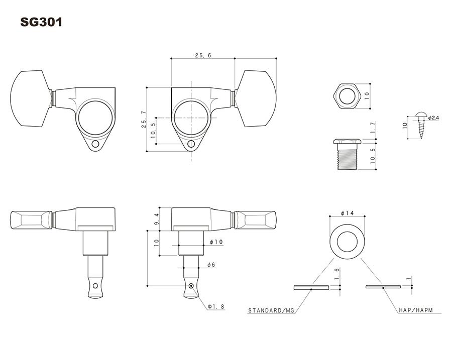 Gotoh - GTH13334 - SG301 machine heads with 20 buttons, 3L3R, chrome afbeelding 2