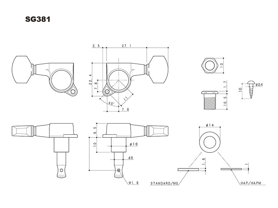Gotoh - GTH13881 - SG381 machine heads with EN07 buttons, 3L3R, gold afbeelding 2