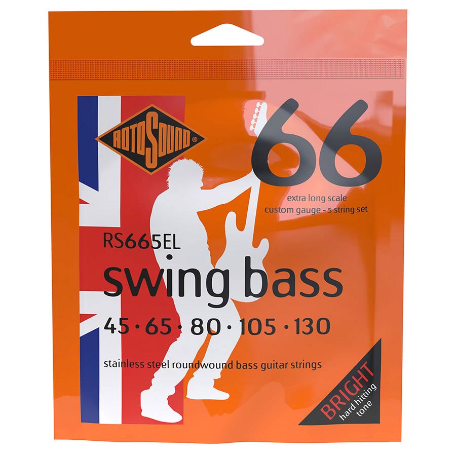 Rotosound RS665EL Swing Bass 66 string set electric bass 5 stainless steel 45-130 extra long, standard gauge