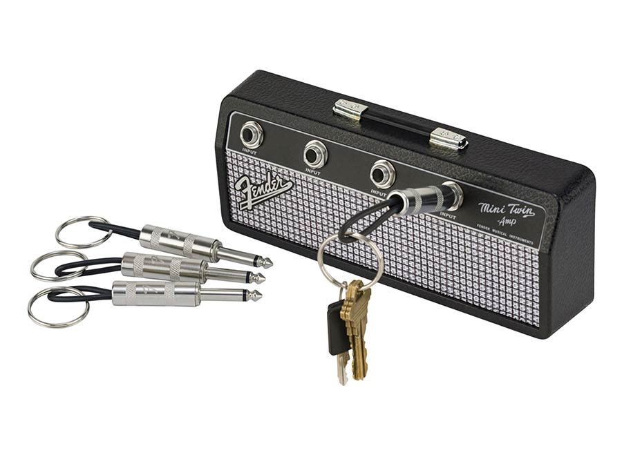 Fender jack rack, including 4 Fender guitar plug keychains and wall mounting kit