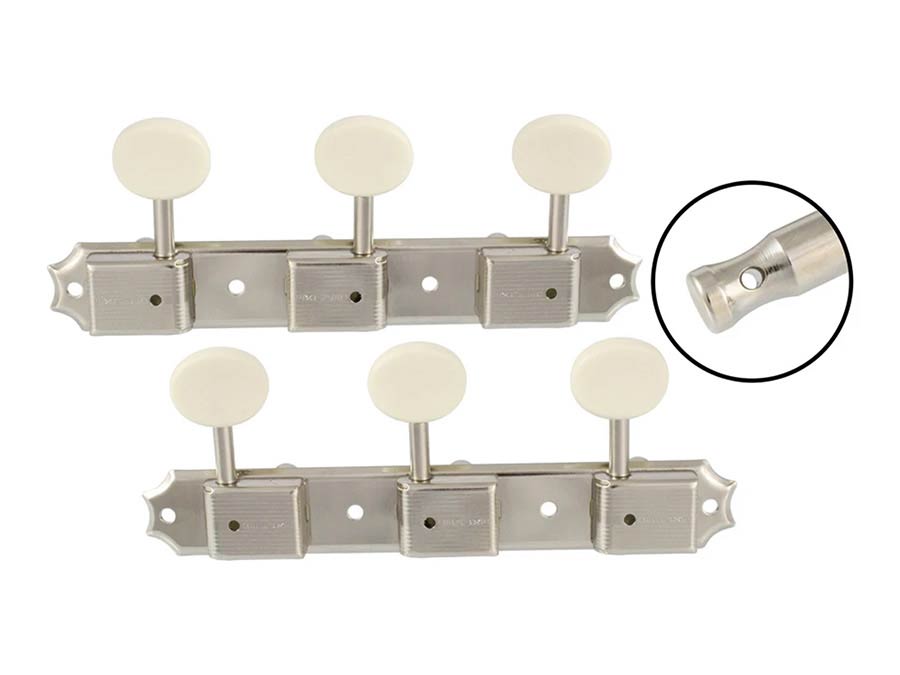 Allparts TK0700001 Gotoh Vintage Deluxe stemmechanieken op strip, 3 links + 3 rechts, 70 mm, nikkel
