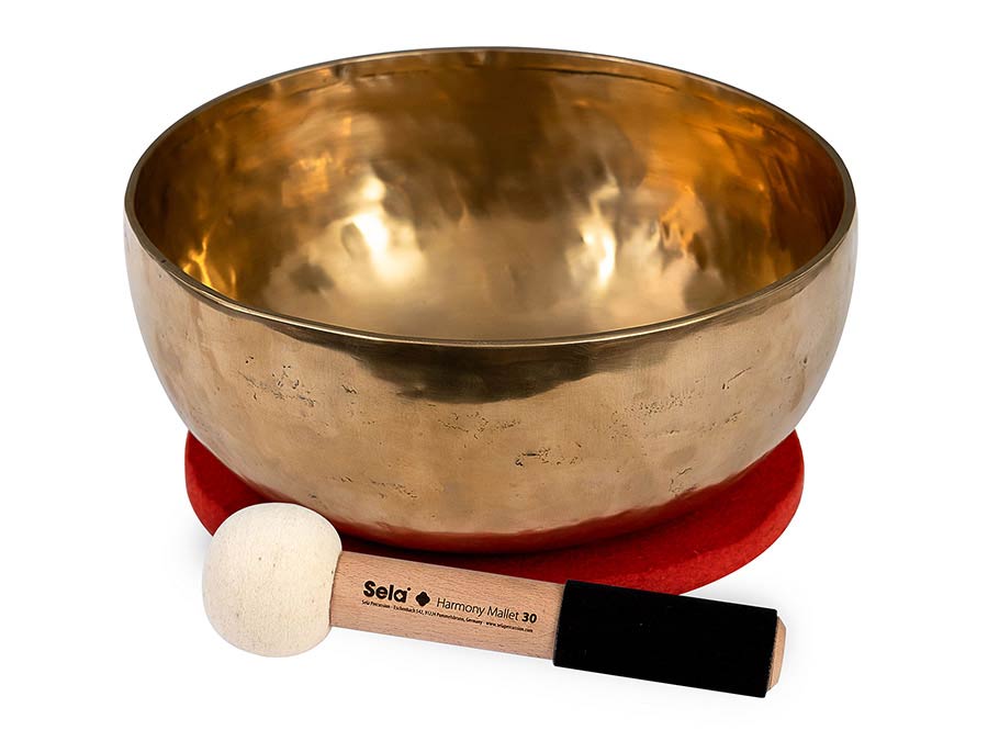 Sela Brass Singing Bowl 26cm, met klopper, viltring en katoenen tas