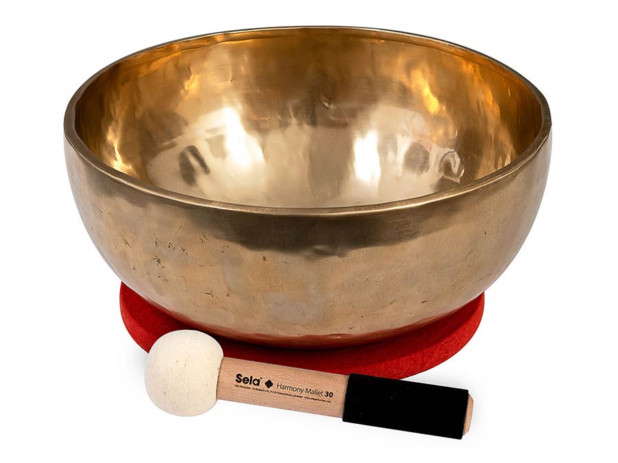 Sela Brass Singing Bowl 29cm, met klopper, viltring en katoenen tas