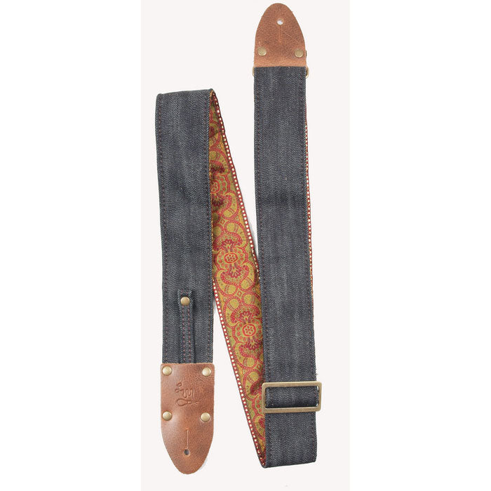 Lm-Products - LMVDNR - Vintage denim navy red jacquard brassbuckle belt loop