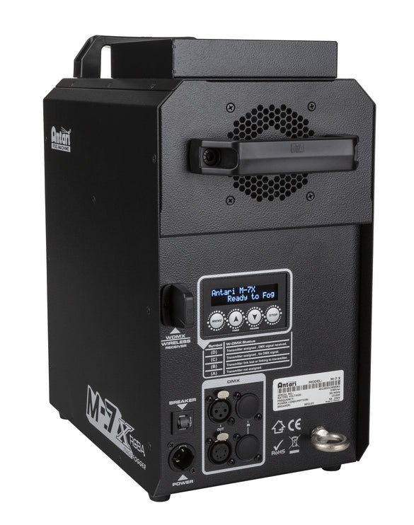 Antari - B04853 - The ANTARI M-7X is the upgraded version of M-7 RGBA LED fog machine.  With the improved heater, it can deliver more powerful, higher volume, and much quicker fog bursts.
