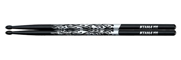 TAMA Design Stick Series Rhythmic Fire 5A-F-BS – Drumstokken Japanse eik 14 mm, Black Silver Pattern