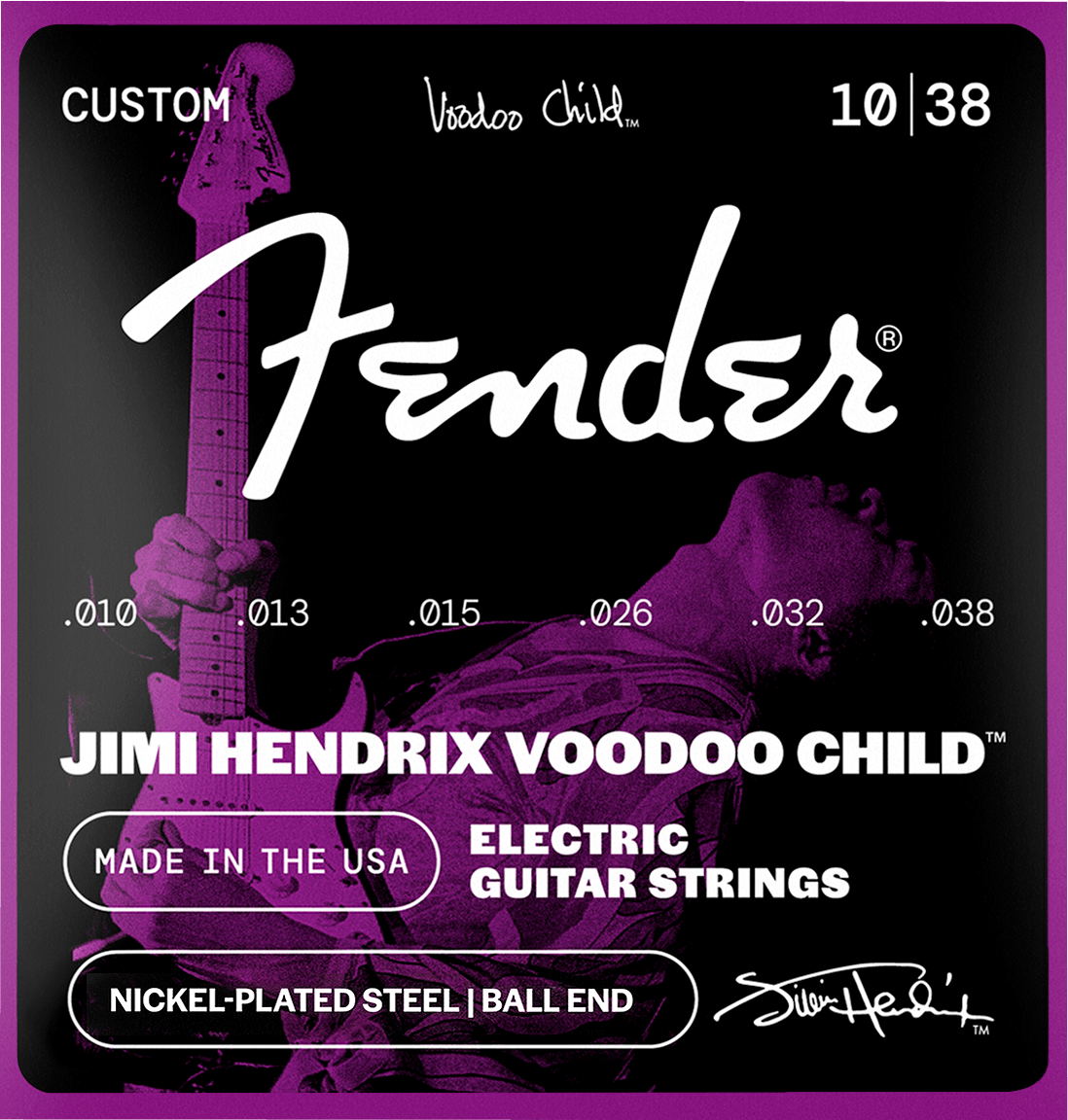 Fender 0730250609 Jimi Hendrix Voodoo Child 10-38 Nickel-Plated Steel met baleinde