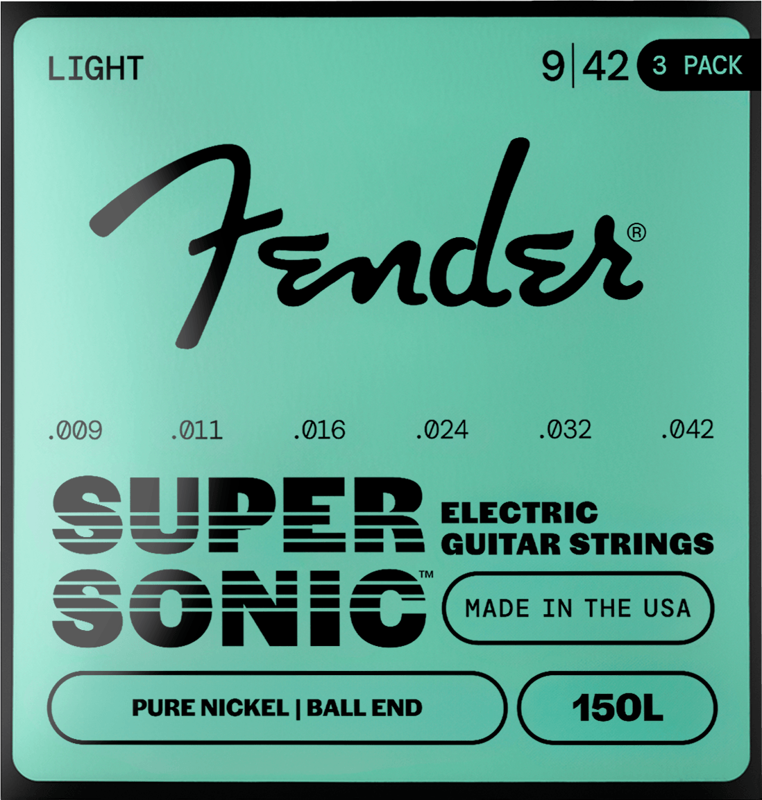 Fender F-150L-3 SuperSonic 150 elektrische gitaarsnaren 9-42 Pure Nickel met baleinde 3-pack