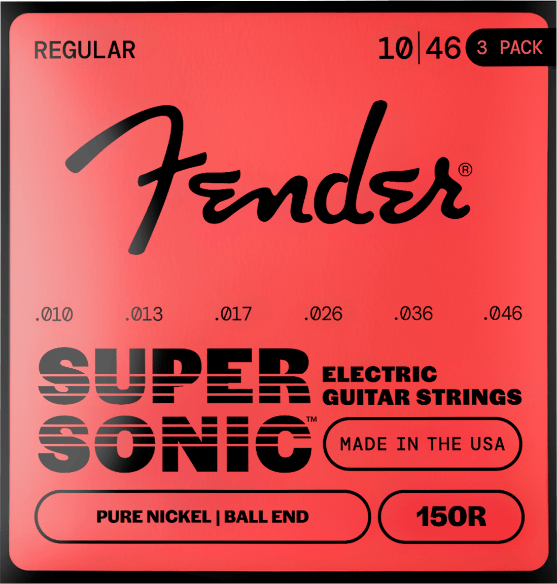 Fender F-150R-3 SuperSonic 150 elektrische gitaarsnaren 10-46 Pure Nickel met baleinde 3-pack
