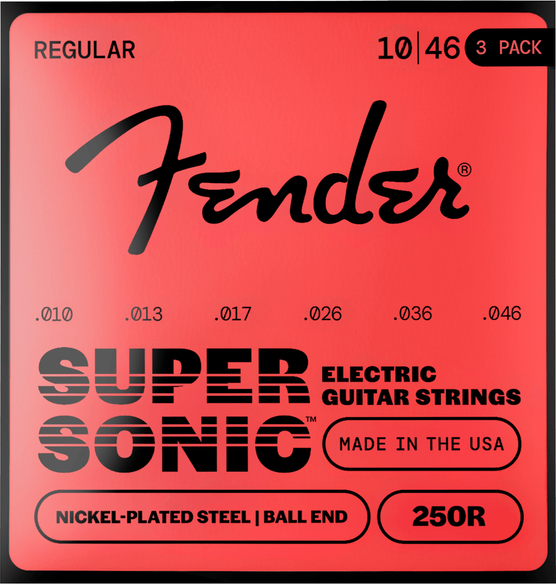 Fender F-250R-3 SuperSonic 250 elektrische gitaarsnaren 10-46 Nickel-Plated Steel met baleinde 3-pack