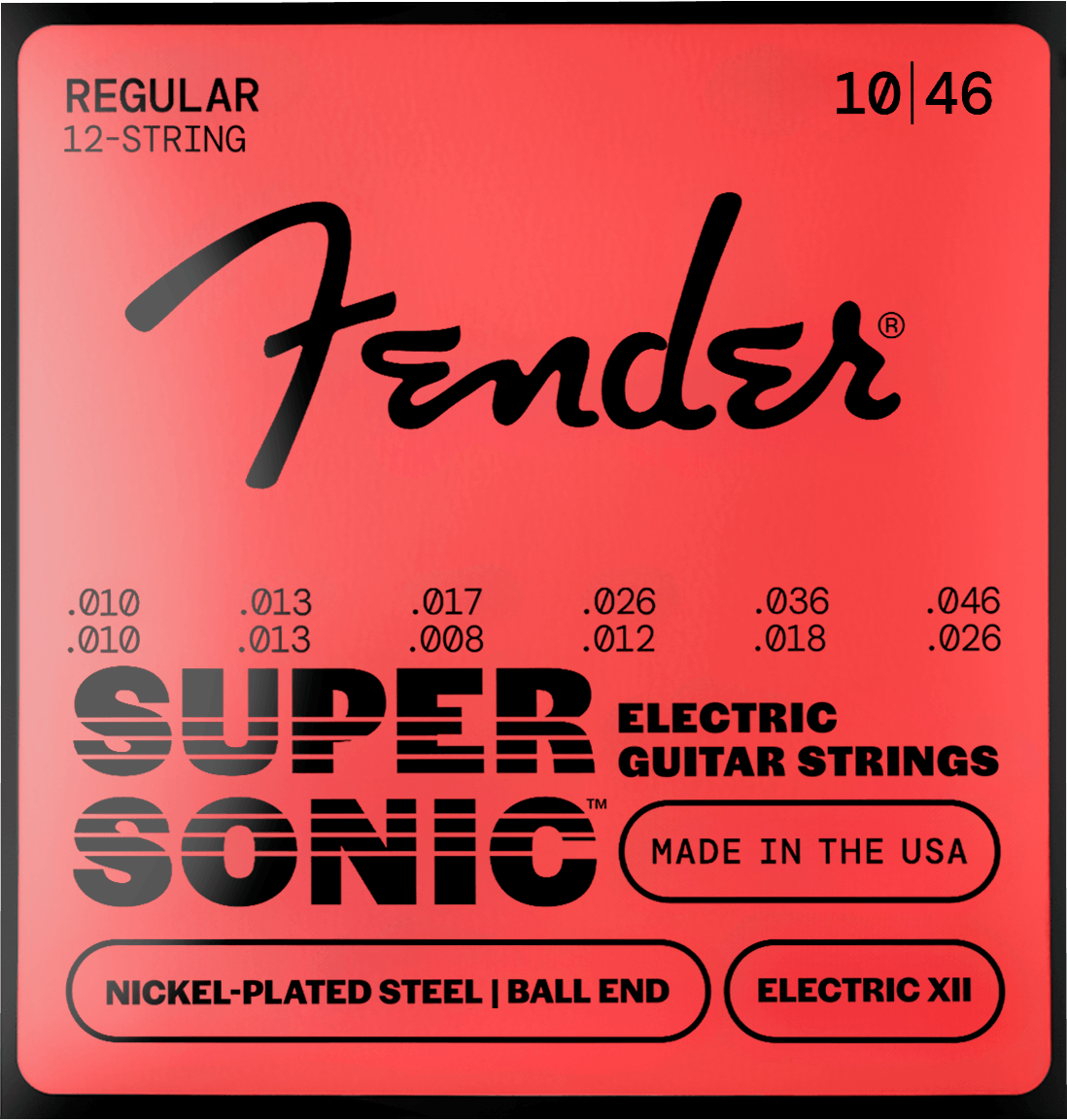 Fender F-250-12 SuperSonic 250 Electric XII elektrische 12-snarige gitaarsnaren 10-46 Nickel-Plated Steel met baleinde