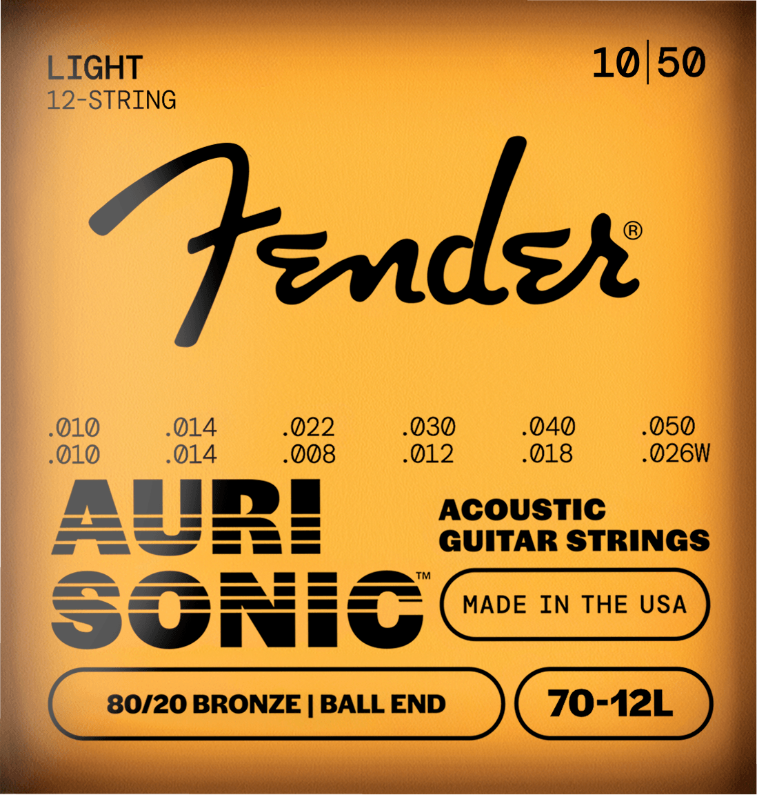 Fender F-70-12 AuriSonic 70-12L akoestische 12-snarige gitaarsnaren 10-50 80/20 Bronze met baleinde