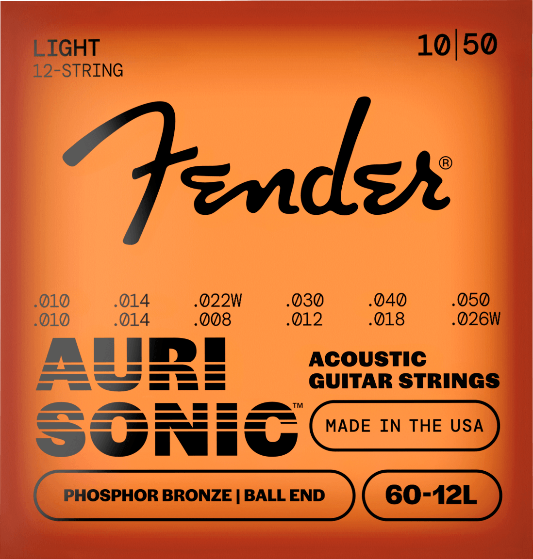 Fender F-6012L AuriSonic 60-12L akoestische 12-snarige gitaarsnaren 10-48 Phosphor Bronze met baleinde