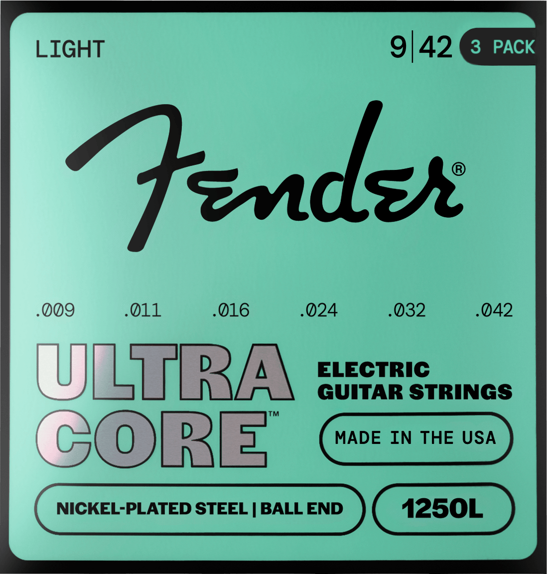 Fender F-1250L-3 UltraCore elektrische gitaarsnaren 9-42 Nickel-Plated Steel met baleinde 3-pack