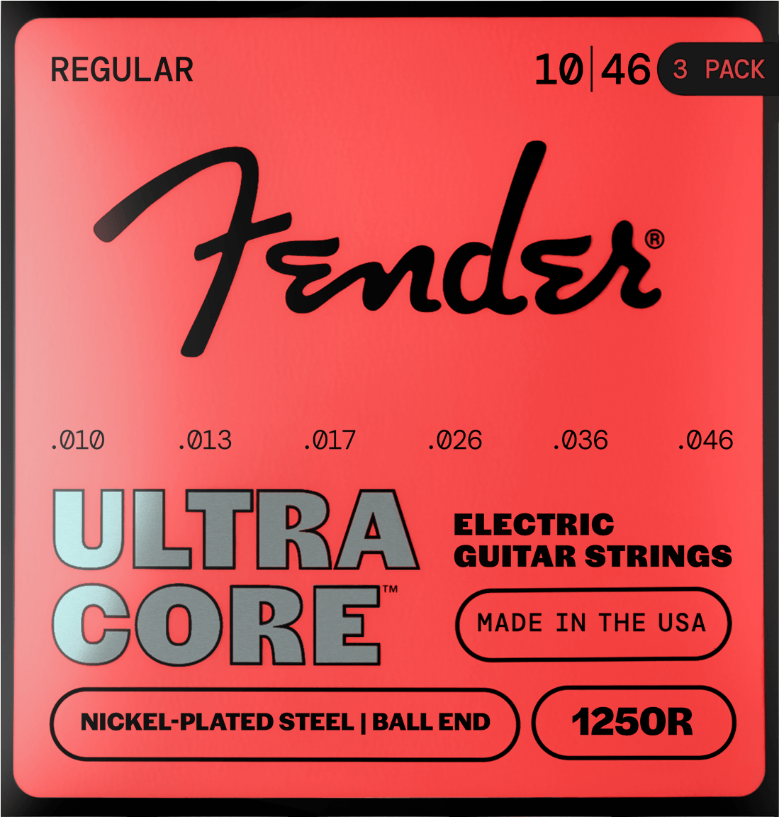 Fender F-1250R-3 UltraCore elektrische gitaarsnaren 10-46 Nickel-Plated Steel met baleinde 3-pack