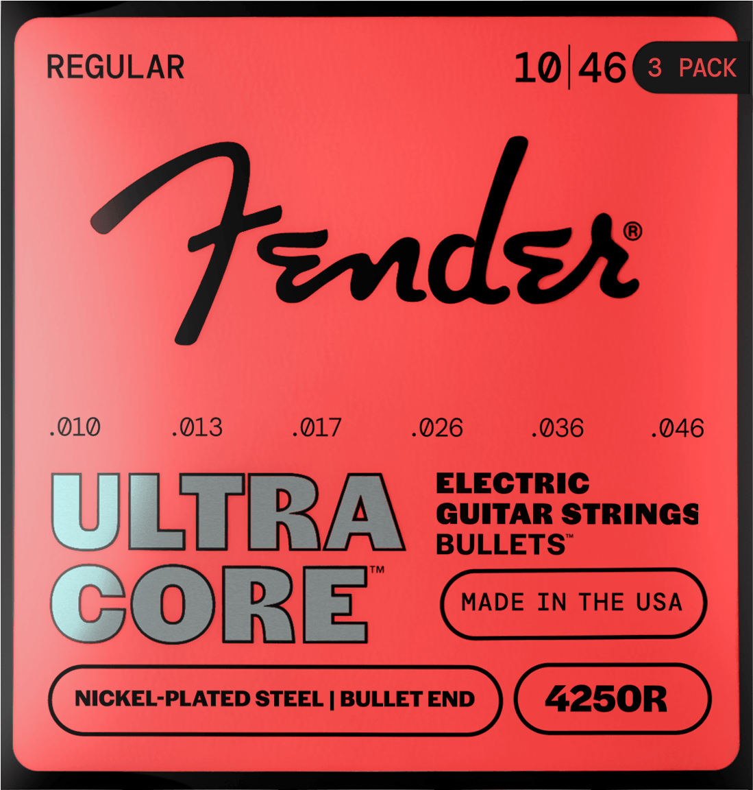 Fender F-4250R-3 UltraCore Bullets elektrische gitaarsnaren 10-46 Nickel-Plated Steel met bulleteinde 3-pack